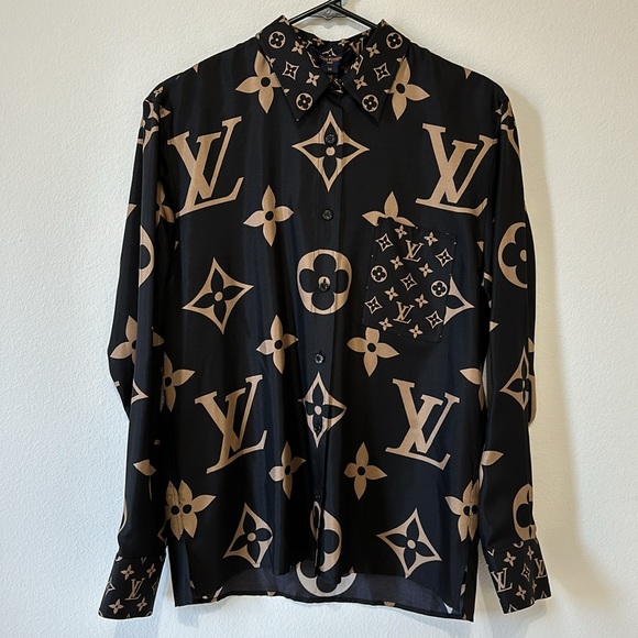 Louis Vuitton Mixed Monogram Button Up Silk Collared Shirt - 36 - Picture 8 of 9